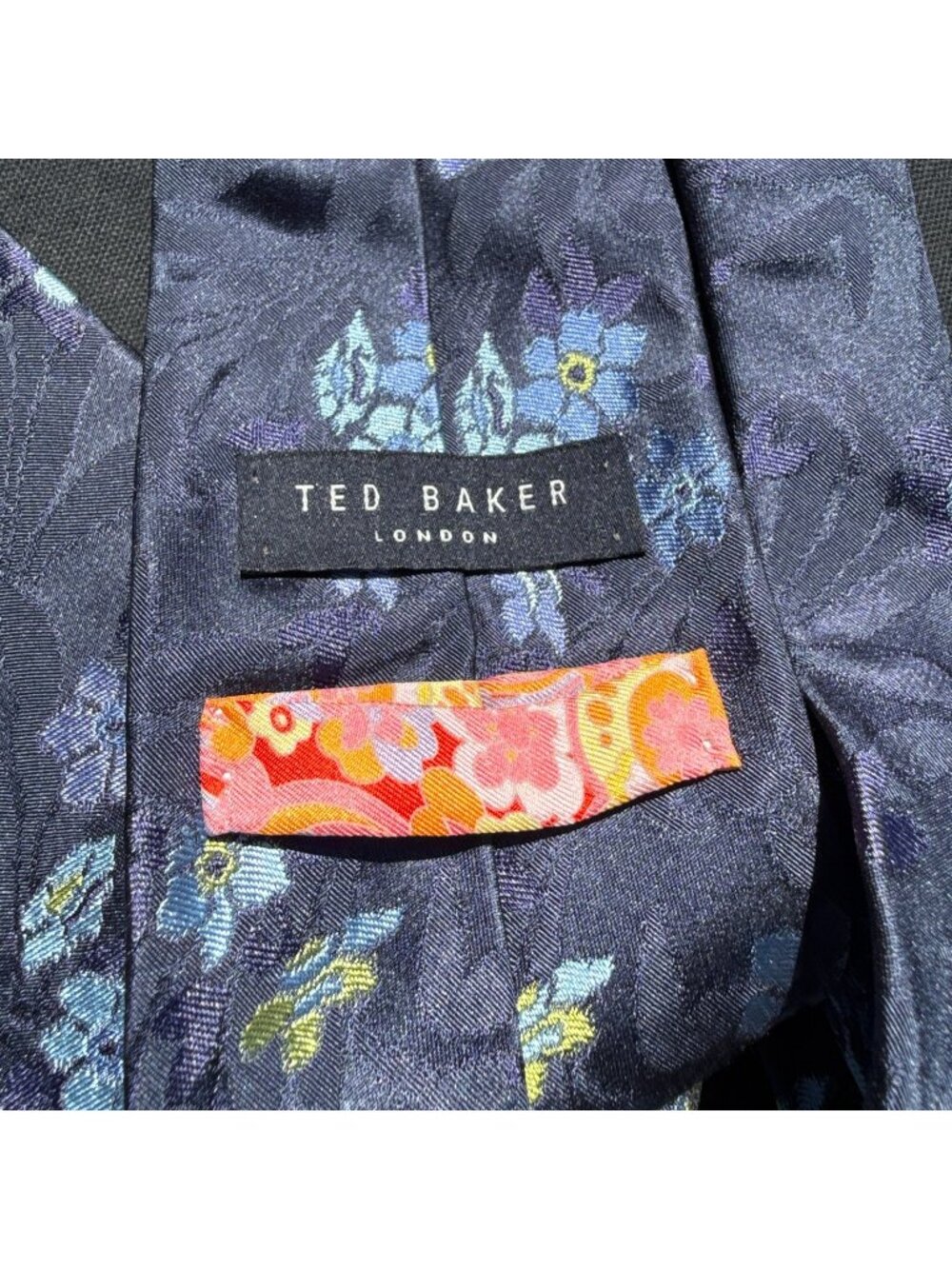 TED BAKER LONDON Mens Navy BlueFloral Textured Woven Silk Tie